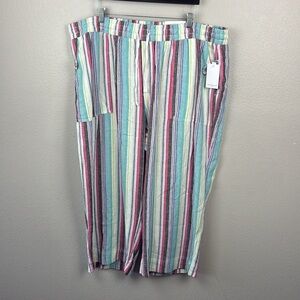 Westbound The Island Crop Pants Linen Straight Leg Stripes Cargo Pockets 3X NEW